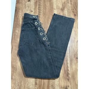 EB Denim Black Washed Jeans with Lace-Up Side Eyelets